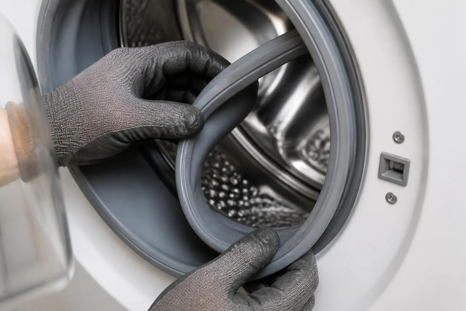 Door seal and interlock of an IFB front-load washing machine being replaced